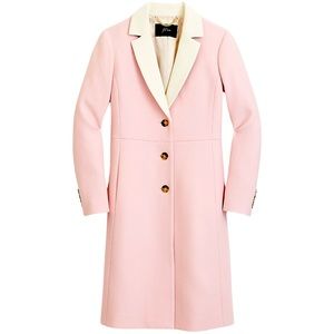 J Crew Topcoat with contrast lapel in double-serge wool. Color:Pale pink